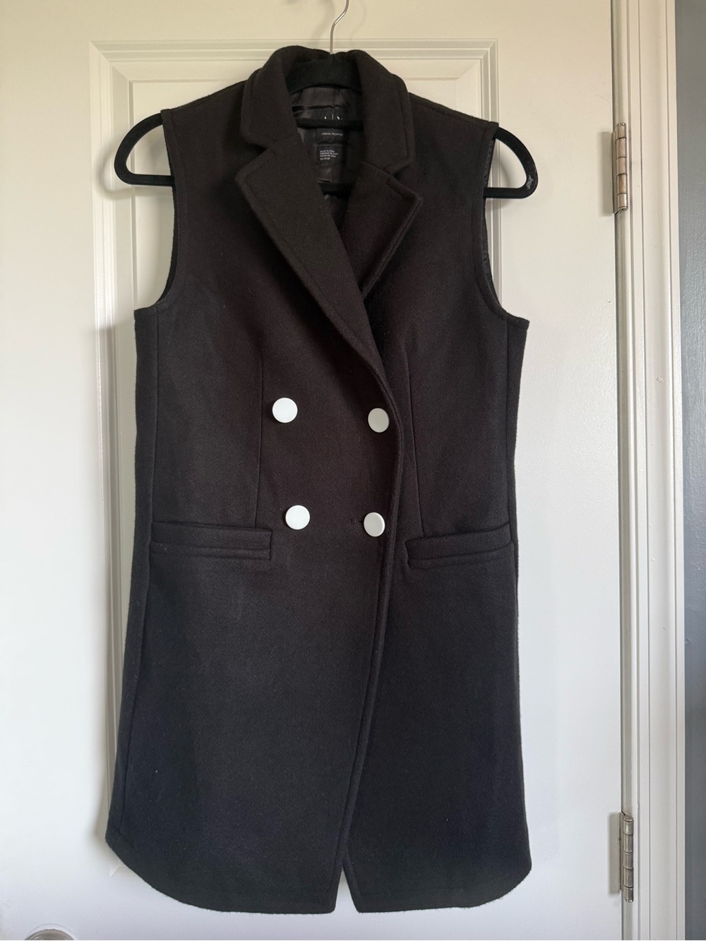 Armani Exchange AX Women’s Black Double Breasted Longline Sleeveless Blazer Vest